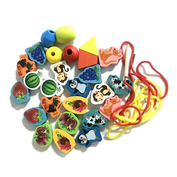 Planet Gates Cartoon Wooden Small Beaded Children Early Education Baby Puzzle 0-1-3 Years Old Wooden Beaded Building Block Toys