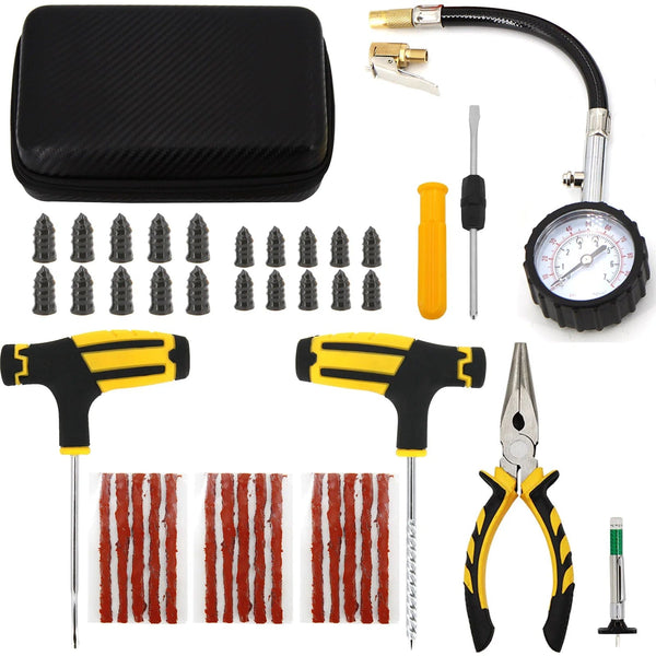 Planet Gates CASE-C-39PCS-Knief / CN Car Tire Repair Tool Kit Studding Set Auto Bike Puncture Plug Garage Needle Nose Pliers Vacuum Film Nail Screws W/ Storage Case