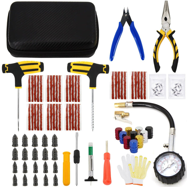 Planet Gates CASE-C-39PCS-Knief / CN Car Tire Repair Tool Kit Studding Set Auto Bike Puncture Plug Garage Needle Nose Pliers Vacuum Film Nail Screws W/ Storage Case