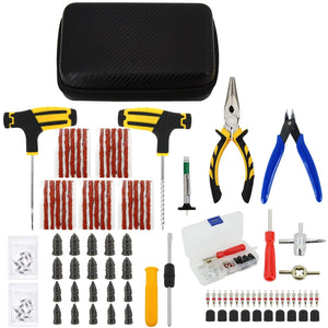 Planet Gates CASE-C-39PCS-Knief / CN Car Tire Repair Tool Kit Studding Set Auto Bike Puncture Plug Garage Needle Nose Pliers Vacuum Film Nail Screws W/ Storage Case