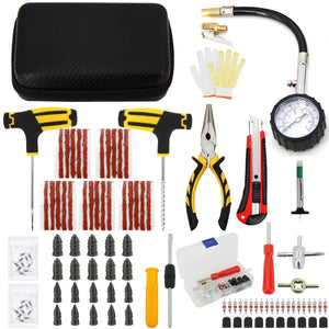 Planet Gates CASE-C-39PCS-Knief / CN Car Tire Repair Tool Kit Studding Set Auto Bike Puncture Plug Garage Needle Nose Pliers Vacuum Film Nail Screws W/ Storage Case