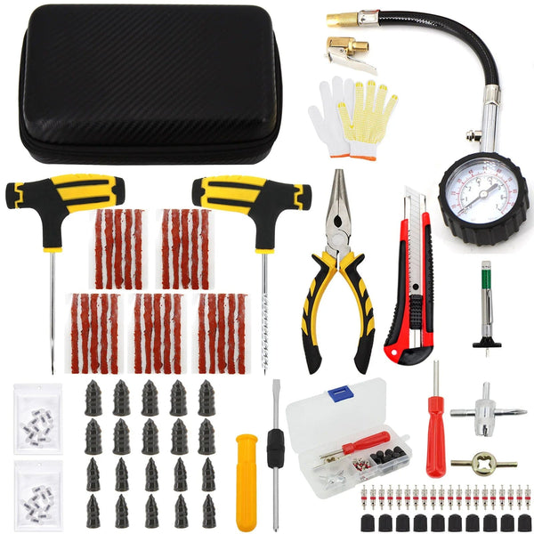 Planet Gates CASE-C-39PCS-Knief / CN Car Tire Repair Tool Kit Studding Set Auto Bike Puncture Plug Garage Needle Nose Pliers Vacuum Film Nail Screws W/ Storage Case