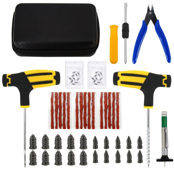 Planet Gates CASE-C-39PCS-Knief / CN Car Tire Repair Tool Kit Studding Set Auto Bike Puncture Plug Garage Needle Nose Pliers Vacuum Film Nail Screws W/ Storage Case