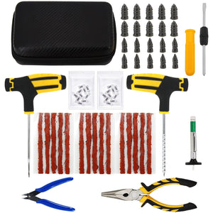 Planet Gates CASE-C-39PCS-Knief / CN Car Tire Repair Tool Kit Studding Set Auto Bike Puncture Plug Garage Needle Nose Pliers Vacuum Film Nail Screws W/ Storage Case