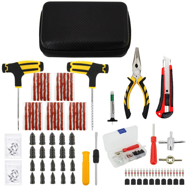 Planet Gates CASE-C-39PCS-Knief / CN Car Tire Repair Tool Kit Studding Set Auto Bike Puncture Plug Garage Needle Nose Pliers Vacuum Film Nail Screws W/ Storage Case