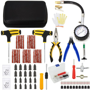 Planet Gates CASE-C-39PCS-Knief / CN Car Tire Repair Tool Kit Studding Set Auto Bike Puncture Plug Garage Needle Nose Pliers Vacuum Film Nail Screws W/ Storage Case