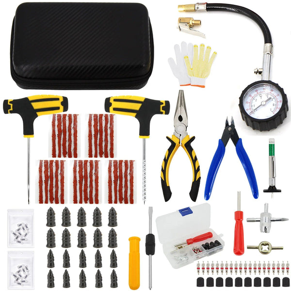 Planet Gates CASE-C-39PCS-Knief / CN Car Tire Repair Tool Kit Studding Set Auto Bike Puncture Plug Garage Needle Nose Pliers Vacuum Film Nail Screws W/ Storage Case