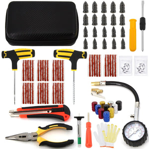 Planet Gates CASE-C-39PCS-Knief / CN Car Tire Repair Tool Kit Studding Set Auto Bike Puncture Plug Garage Needle Nose Pliers Vacuum Film Nail Screws W/ Storage Case