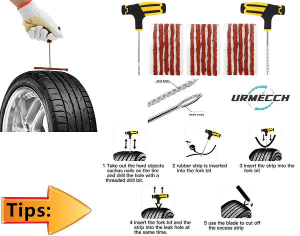 Planet Gates CASE-C-39PCS-Knief / CN Car Tire Repair Tool Kit Studding Set Auto Bike Puncture Plug Garage Needle Nose Pliers Vacuum Film Nail Screws W/ Storage Case