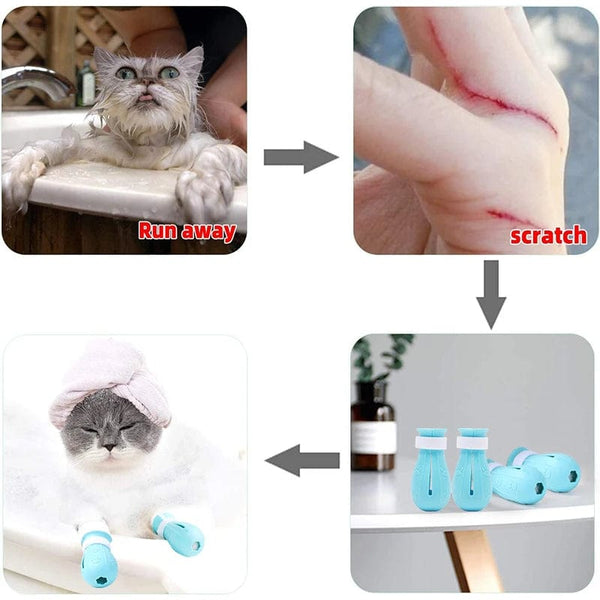 Planet Gates Cat Claw Protector Bath Anti-Scratch Cat Shoes For Cat Adjustable Pet Bath Wash Boots Cat Paw Nail Cover Pet Grooming Supplies