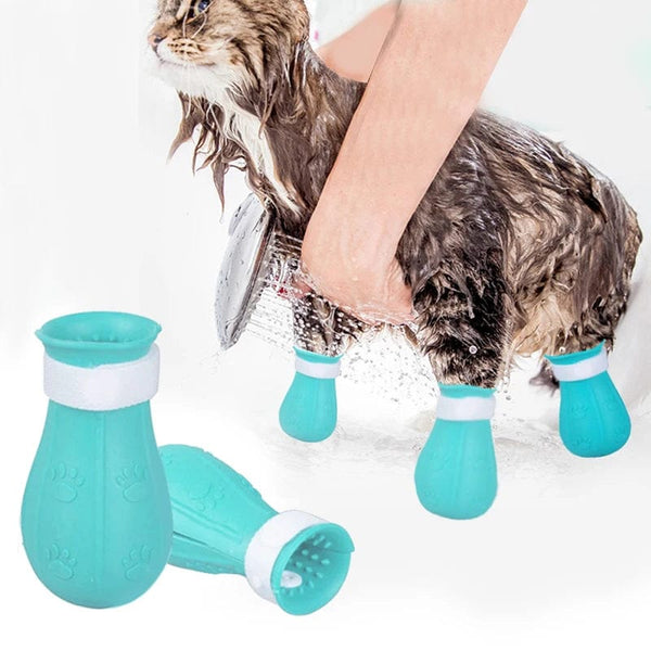 Planet Gates Cat Claw Protector Bath Anti-Scratch Cat Shoes For Cat Adjustable Pet Bath Wash Boots Cat Paw Nail Cover Pet Grooming Supplies