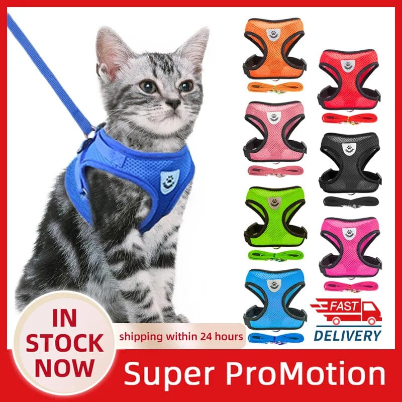 Planet Gates Cat Harness Vest Walking Lead Leash For Puppy Dogs Collar Polyester Adjustable Mesh Dog Harness For Small Medium Pet Accessories
