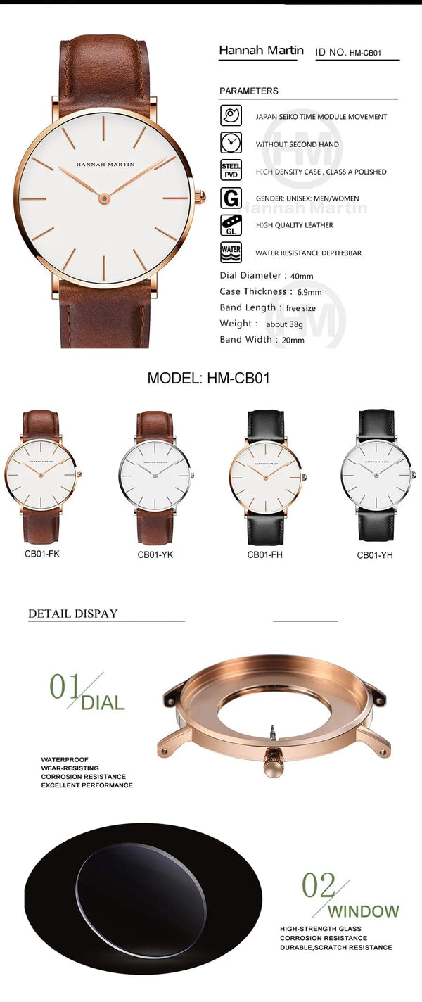 Planet Gates CB01-Black silver Hannah Martin Brand Fashion  Japan Quartz Wrist Watches Silver Brown Leather Men Watch Waterproof Dress Watch Men Casual