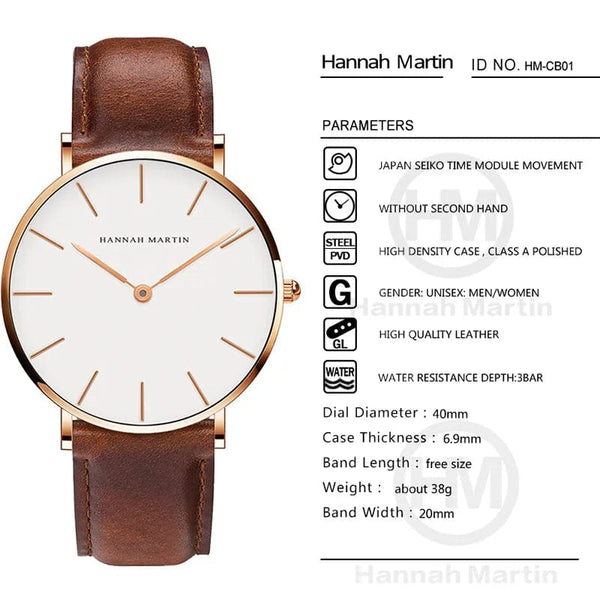 Planet Gates CB01-Black silver Hannah Martin Brand Fashion  Japan Quartz Wrist Watches Silver Brown Leather Men Watch Waterproof Dress Watch Men Casual