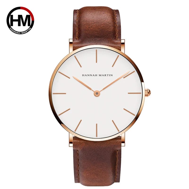 Planet Gates CB01-Black silver Hannah Martin Brand Fashion  Japan Quartz Wrist Watches Silver Brown Leather Men Watch Waterproof Dress Watch Men Casual