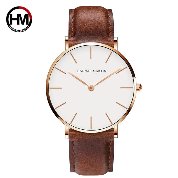 Planet Gates CB01-Black silver Hannah Martin Brand Fashion  Japan Quartz Wrist Watches Silver Brown Leather Men Watch Waterproof Dress Watch Men Casual