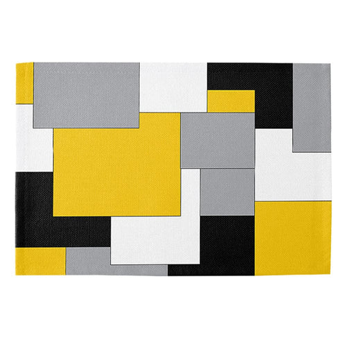 Planet Gates CD317-1PC 1/4pcs, Polyester Placemats, Abstract Colorful Geometric Table Mat, Rectangle Heat Insulation Pad, Yellow Gray Black Mosaic Block For Dining Tables