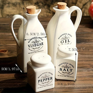 Planet Gates Ceramic Oil Bottle Condiment Bottle Set Of Four 4pcs/set, Oil Bottle, Ceramic Oil Dispenser Bottle, Leak-proof Oil Pot, Retro Oil Bottle, Seasoning Bottle, Spice Jar, Vinegar Bottle, Condiment Container For Kitchen Outdoor BBQ Camping Picnic, Kitchen Supplies, Kitchen