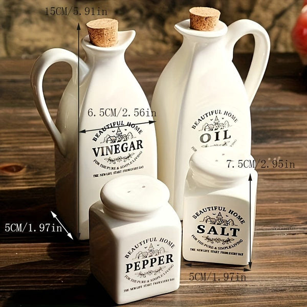 Planet Gates Ceramic Oil Bottle Condiment Bottle Set Of Four 4pcs/set, Oil Bottle, Ceramic Oil Dispenser Bottle, Leak-proof Oil Pot, Retro Oil Bottle, Seasoning Bottle, Spice Jar, Vinegar Bottle, Condiment Container For Kitchen Outdoor BBQ Camping Picnic, Kitchen Supplies, Kitchen
