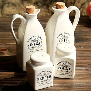 Planet Gates Ceramic Oil Bottle Condiment Bottle Set Of Four 4pcs/set, Oil Bottle, Ceramic Oil Dispenser Bottle, Leak-proof Oil Pot, Retro Oil Bottle, Seasoning Bottle, Spice Jar, Vinegar Bottle, Condiment Container For Kitchen Outdoor BBQ Camping Picnic, Kitchen Supplies, Kitchen