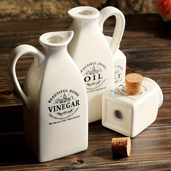 Planet Gates Ceramic Oil Bottle Condiment Bottle Set Of Four 4pcs/set, Oil Bottle, Ceramic Oil Dispenser Bottle, Leak-proof Oil Pot, Retro Oil Bottle, Seasoning Bottle, Spice Jar, Vinegar Bottle, Condiment Container For Kitchen Outdoor BBQ Camping Picnic, Kitchen Supplies, Kitchen