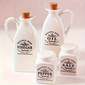 Planet Gates Ceramic Oil Bottle Condiment Bottle Set Of Four 4pcs/set, Oil Bottle, Ceramic Oil Dispenser Bottle, Leak-proof Oil Pot, Retro Oil Bottle, Seasoning Bottle, Spice Jar, Vinegar Bottle, Condiment Container For Kitchen Outdoor BBQ Camping Picnic, Kitchen Supplies, Kitchen