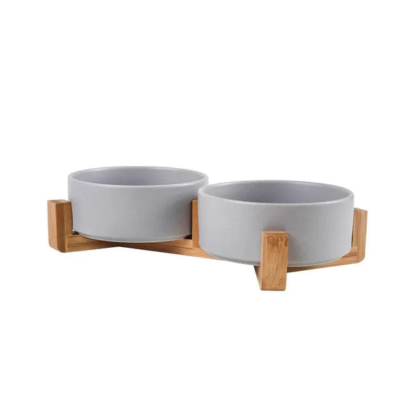 Planet Gates Ceramic Pet Bowl Dish With Wood Stand No Spill Pet Ceramic Double Bowl For Dog Cat Food Water Feeder Cats Small Dogs Pet bowl