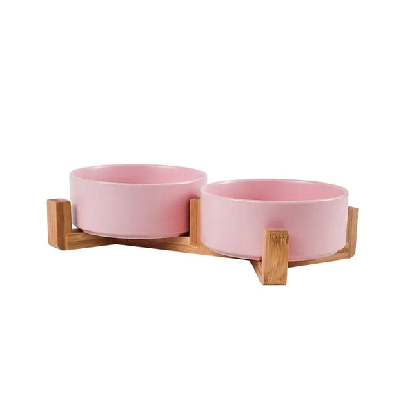 Planet Gates Ceramic Pet Bowl Dish With Wood Stand No Spill Pet Ceramic Double Bowl For Dog Cat Food Water Feeder Cats Small Dogs Pet bowl