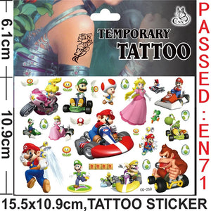Planet Gates CG-262 Mario Tattoo Stickers Waterproof Cute Mario Sticker Anime Birthday Party Supplies Decoration For Kids Women Men Gifts