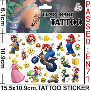 Planet Gates CG-262 Mario Tattoo Stickers Waterproof Cute Mario Sticker Anime Birthday Party Supplies Decoration For Kids Women Men Gifts