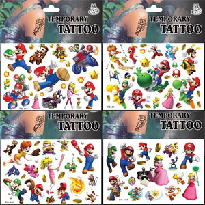 Planet Gates CG-262 Mario Tattoo Stickers Waterproof Cute Mario Sticker Anime Birthday Party Supplies Decoration For Kids Women Men Gifts
