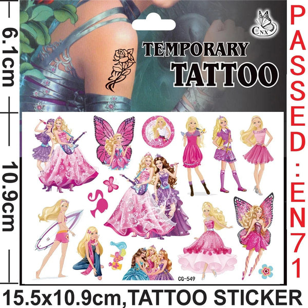 Planet Gates CG-549 Barbie Tattoo Stickers Cute Cartoon pink Girls DIY Waterproof Sticker Cosplay Party Decoration Kids Christmas Gifts Toys