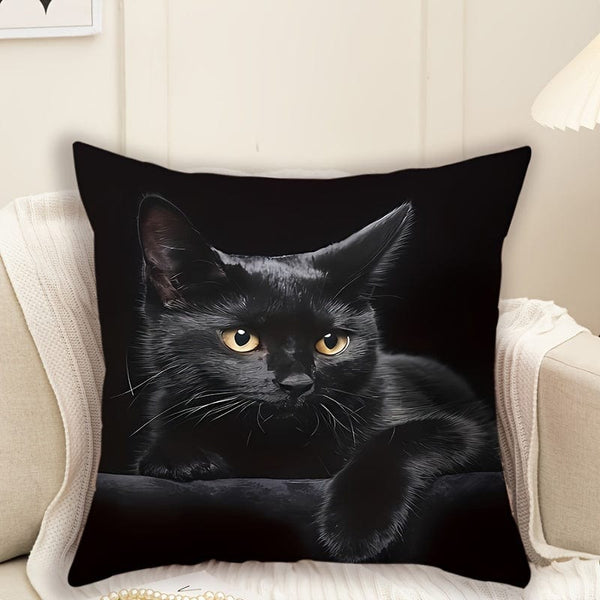 Planet Gates CH408 1pc, Cute Cat Polyester Cushion Cover, Pillow Cover, Room Decor, Bedroom Decor, Sofa Decor, Collectible Buildings Accessories (Cushion Is Not Included)