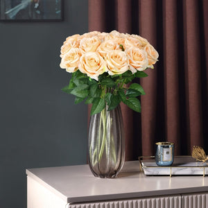 Planet Gates Champagne 10 Pcs Fake Roses Artificial Flowers, Roses Artificial Faux Flowers With Stems, Suitable For Home Wedding Centerpiece Hotel Office Decor, Valentine's Day For Home Ornament, Proposal Arrangement, Wedding Room