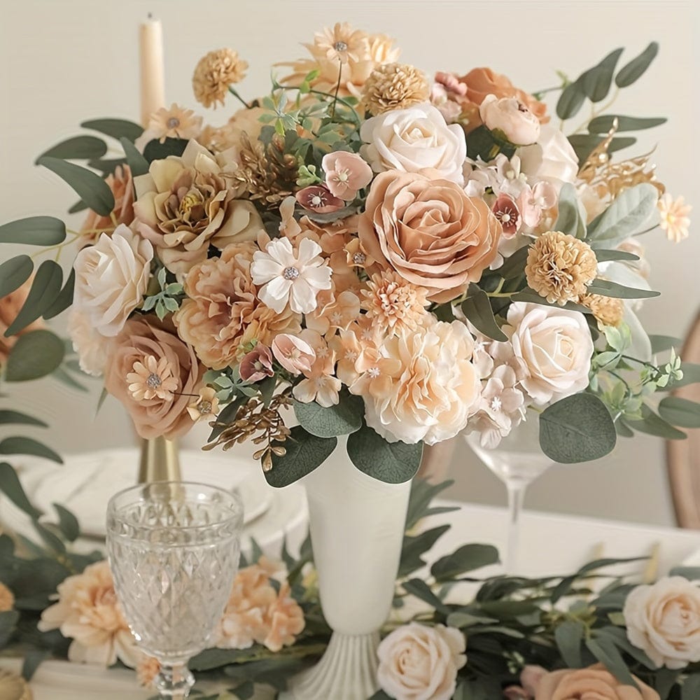 Planet Gates Champagne 1pc Artificial Flower Combination Box Set, Champagne Color Artificial Flower Loose Flower Leaves With Stems, Used For DIY Wedding Bouquet Center Decor, Spring Shower Party Home Decoration Valentine's Day