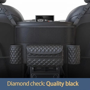Planet Gates Checkered style-Black PU Leather Car Central Control Storage Hanging Bag, Multifunctional Storage Bag Between Car Seats, Universal