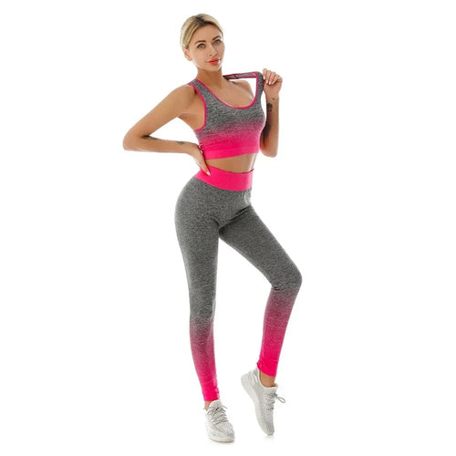 Planet Gates CHERRY / One size 40-75KG 2 Piece Sets Womens Outfits Yoga Set Elastic Gradual Changing Sports Bra Tights Yoga Suit Set Fitness Workout Sports Leggings