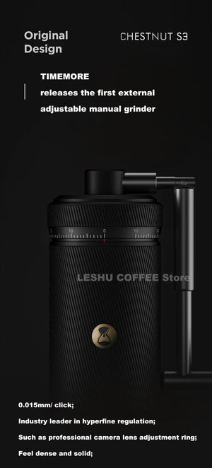 Planet Gates CHESTNUT S3 BLACK TIMEMORE CHESTNUT S3 Manual Coffee Grinder External Adjustment 0.015mm/click S2C890 Burr Inside Hand Espresso Grinder Mill