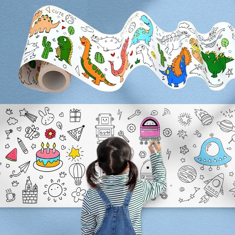 Planet Gates Children Drawing Roll DIY Sticky Color Filling Paper Coloring Paper Roll For Kids DIY Painting Drawing Early Educational Toys