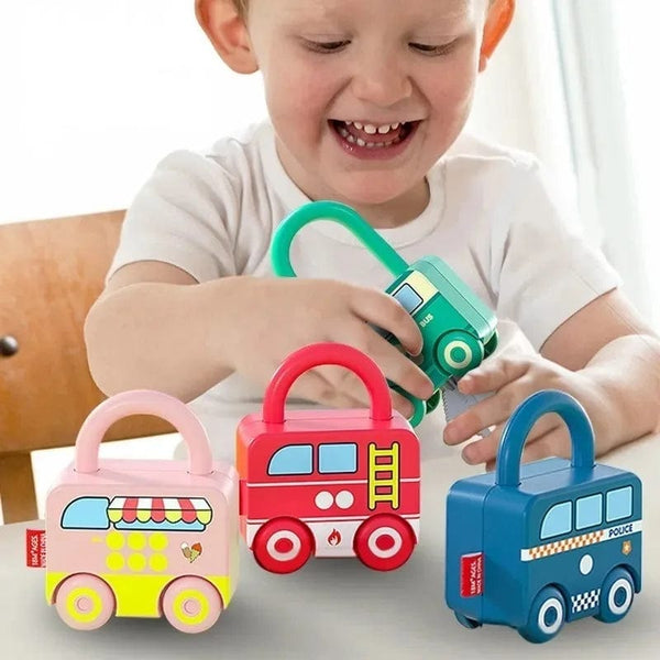 Planet Gates Children Educational Toys Kids Learning Lock with Keys Car Numbers Matching & Counting Montessori Math Teaching Lock-Picking Toy