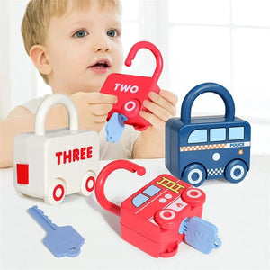 Planet Gates Children Educational Toys Kids Learning Lock with Keys Car Numbers Matching & Counting Montessori Math Teaching Lock-Picking Toy