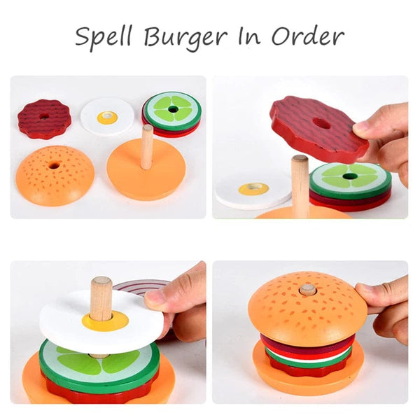 Planet Gates Children Pretend Play Kitchen Toys Hamburger Sandwich Simulation Food Matching Games Montessori Educational Wooden Stacking Toys
