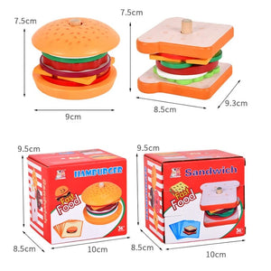 Planet Gates Children Pretend Play Kitchen Toys Hamburger Sandwich Simulation Food Matching Games Montessori Educational Wooden Stacking Toys