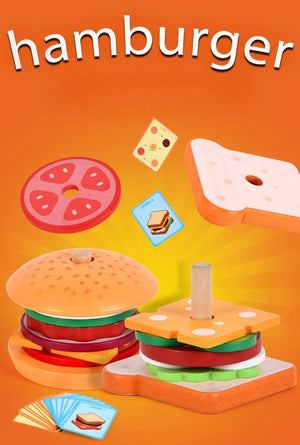 Planet Gates Children Pretend Play Kitchen Toys Hamburger Sandwich Simulation Food Matching Games Montessori Educational Wooden Stacking Toys