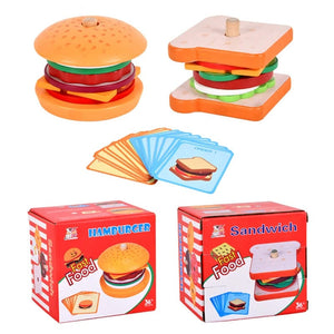 Planet Gates Children Pretend Play Kitchen Toys Hamburger Sandwich Simulation Food Matching Games Montessori Educational Wooden Stacking Toys