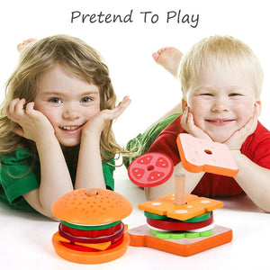 Planet Gates Children Pretend Play Kitchen Toys Hamburger Sandwich Simulation Food Matching Games Montessori Educational Wooden Stacking Toys