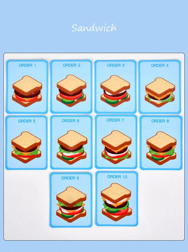 Planet Gates Children Pretend Play Kitchen Toys Hamburger Sandwich Simulation Food Matching Games Montessori Educational Wooden Stacking Toys