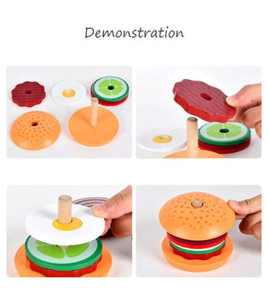 Planet Gates Children Pretend Play Kitchen Toys Hamburger Sandwich Simulation Food Matching Games Montessori Educational Wooden Stacking Toys