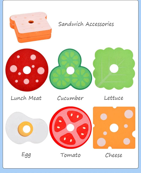 Planet Gates Children Pretend Play Kitchen Toys Hamburger Sandwich Simulation Food Matching Games Montessori Educational Wooden Stacking Toys