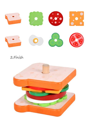 Planet Gates Children Pretend Play Kitchen Toys Hamburger Sandwich Simulation Food Matching Games Montessori Educational Wooden Stacking Toys